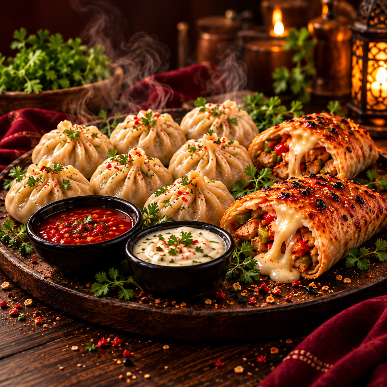 Mom's Hut D2 Classic deal with momos, tandoori chicken pockets and dips