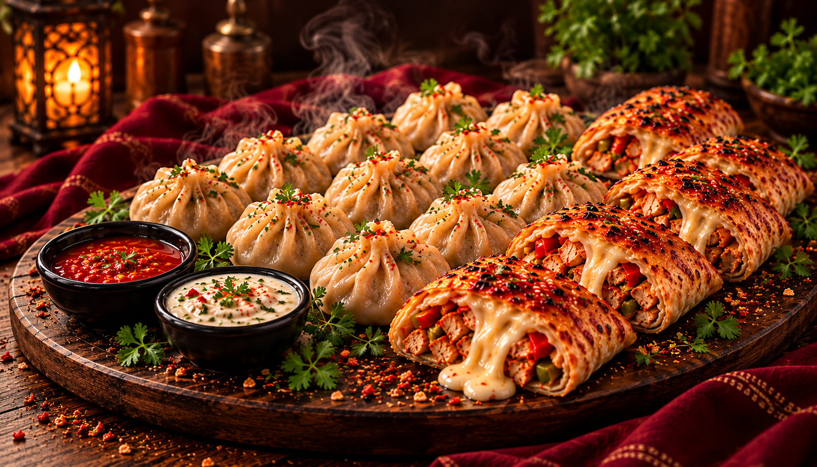 Mom's Hut D4 Family deal with momos, tandoori chicken pockets and dips