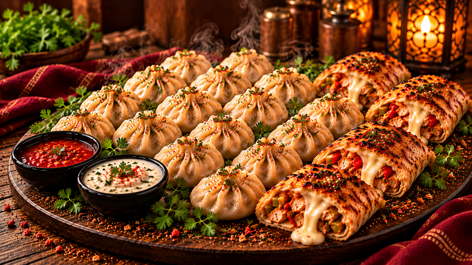 Mom's Hut tandoori chicken pockets with cheese dip