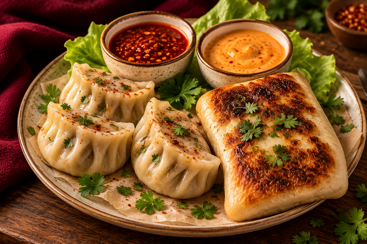 TRY deal — 3 momos and 1 tandoori chicken cheese pocket